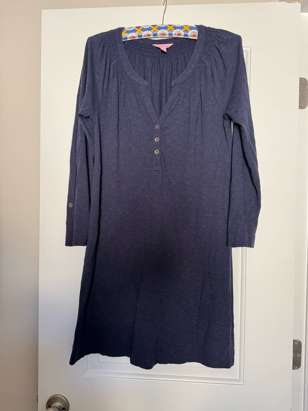Lilly Pulitzer Women's Navy Blue Long Sleeve Mini Dress Size S Adjustable Sleeve